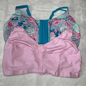 2 Comfort Choice Wireless Back/front Hook Cotton pink/floral Bra Size 46G